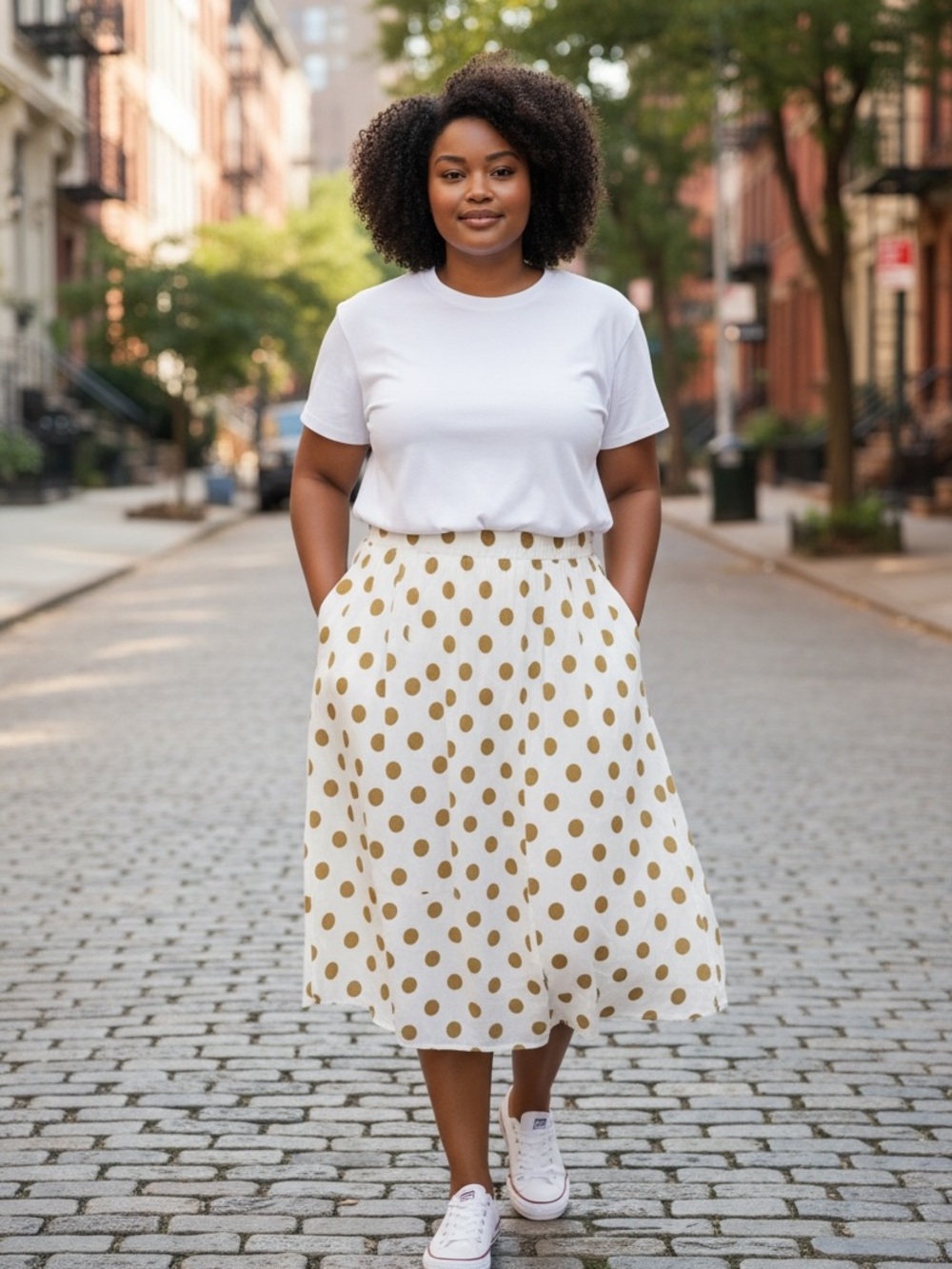 Polka Dot Skirt in White and Gold